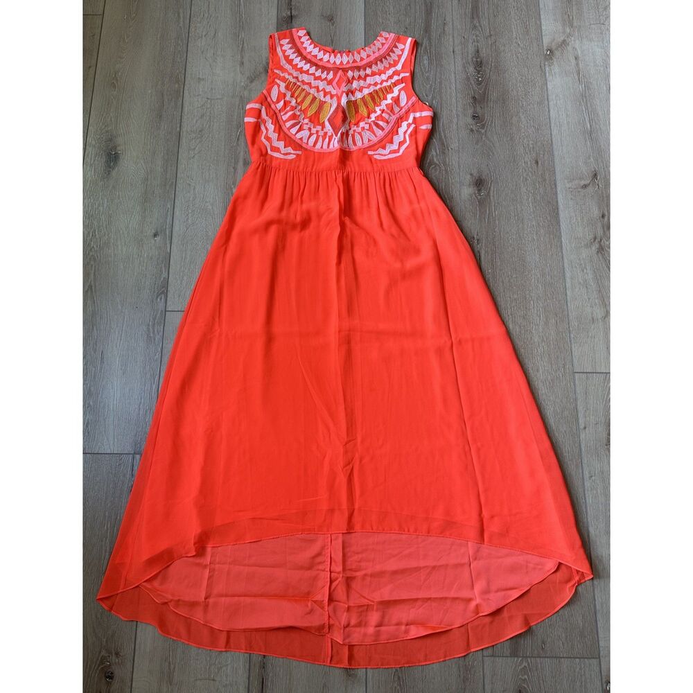 Women's Giani Bini Embroidered High Low Maxi Dress Bright Orange Size 12 EUC!